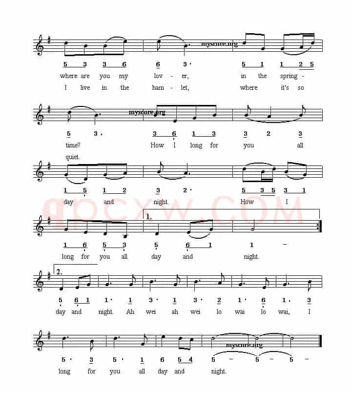 Love song under the moonlight（月光下的思念）（英译中文歌曲、线简谱混）