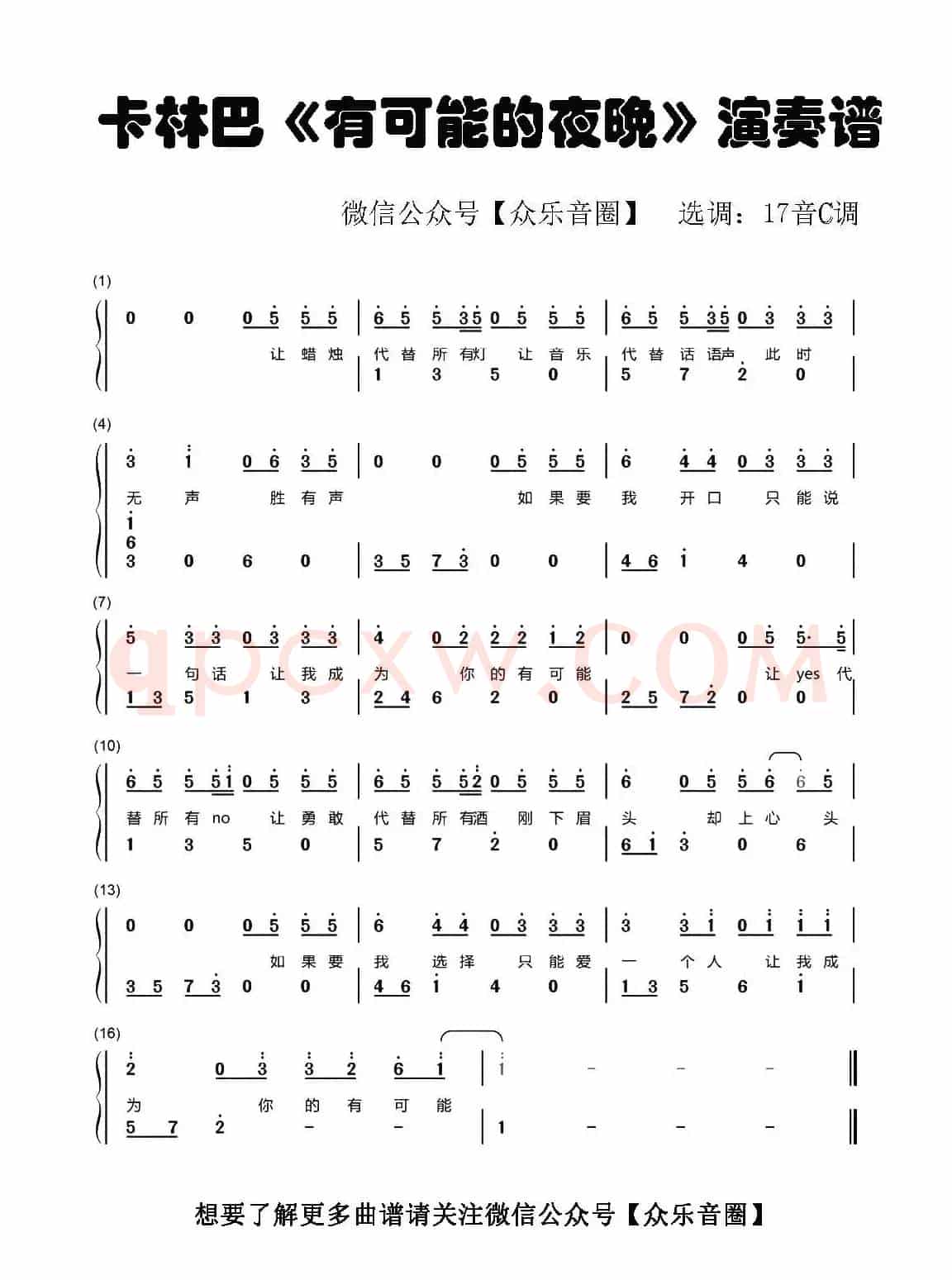 有可能的夜晚（拇指琴卡林巴琴和弦简谱）