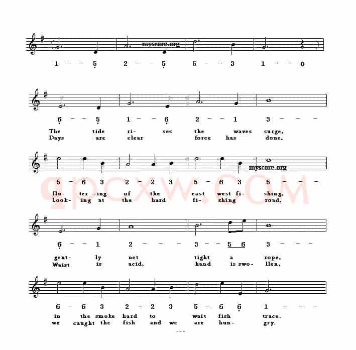 Song of the fisherman（渔光曲）（英译中文歌曲、线简谱混排版）