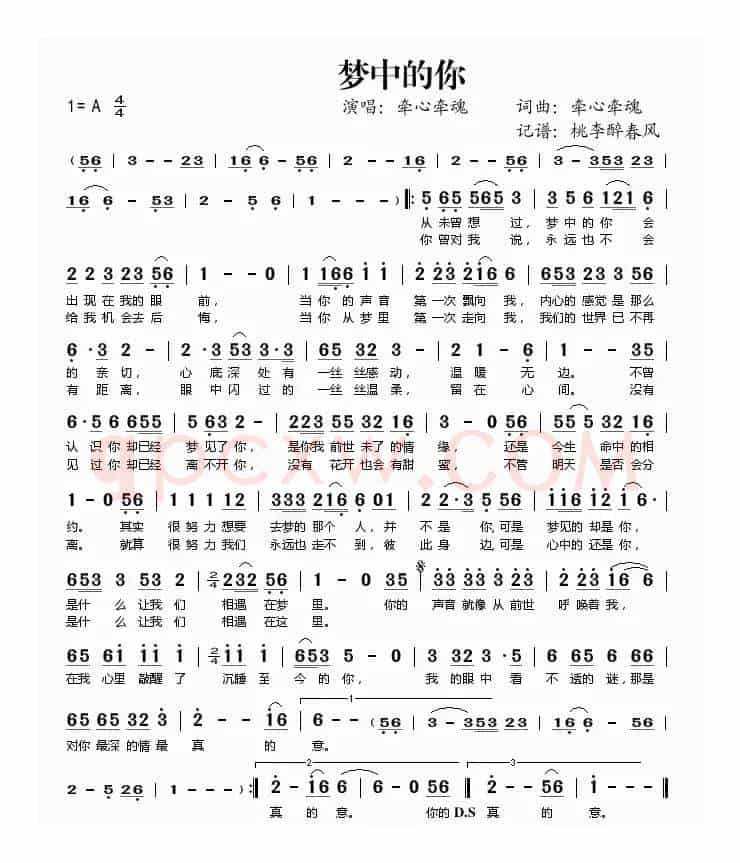 梦中的你（牵心牵魂 词曲）