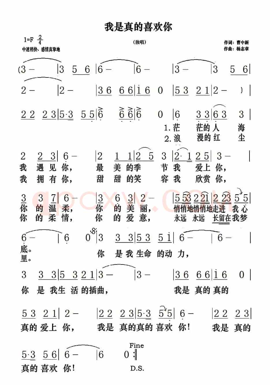 我是真的喜欢你（曹中新词 杨志章曲）