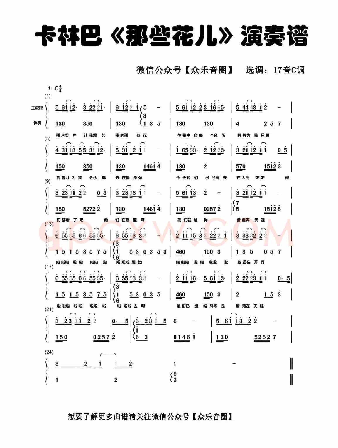 那些花儿（拇指琴卡林巴琴和弦简谱）