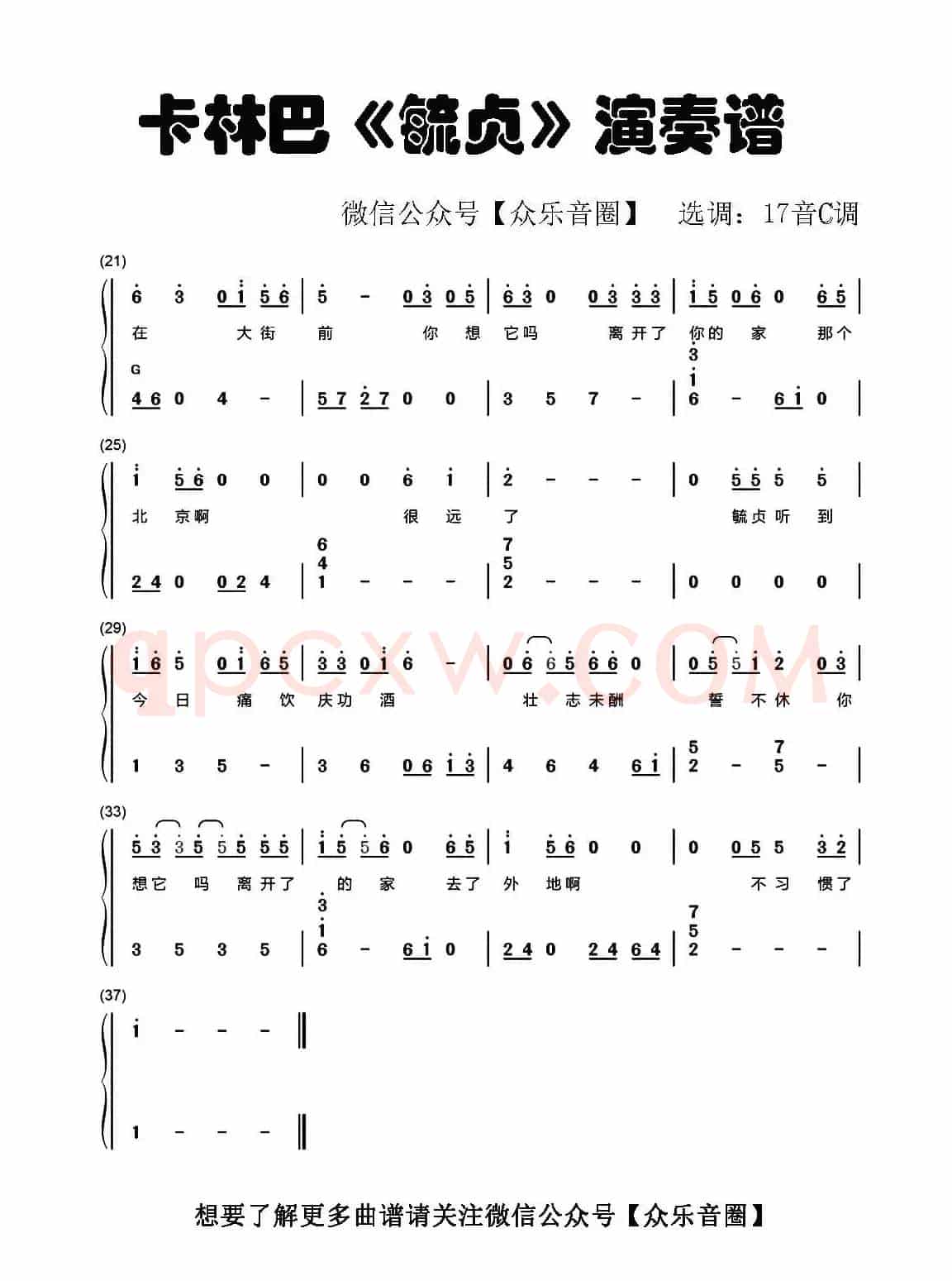 毓贞（拇指琴卡林巴琴和弦简谱）