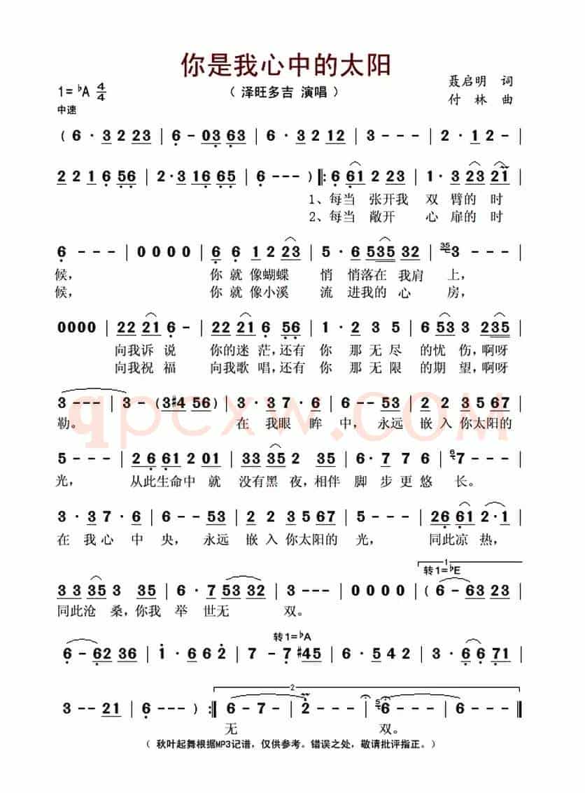 你是我心中的太阳(聂启明词 付林曲)