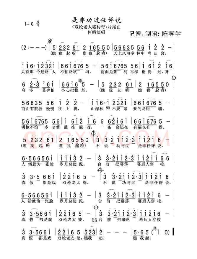 是非功过任评说（电视剧《双枪老太婆》片尾曲）