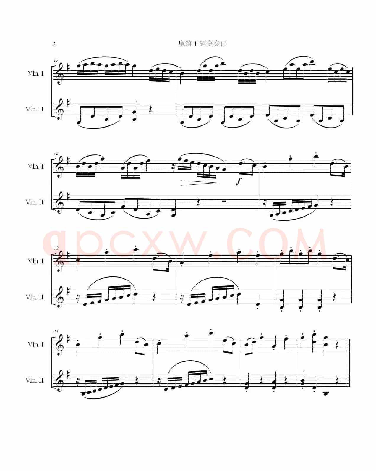 魔笛主题变奏曲（小提琴大提琴二重奏）