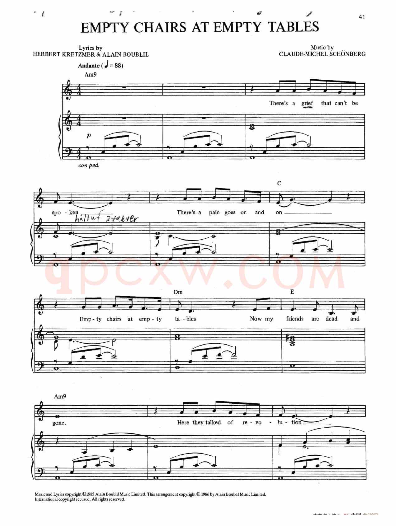 Empty Chairs at Empty Tables (音乐剧《悲惨世界》(Les Miserables)选曲、正谱 )