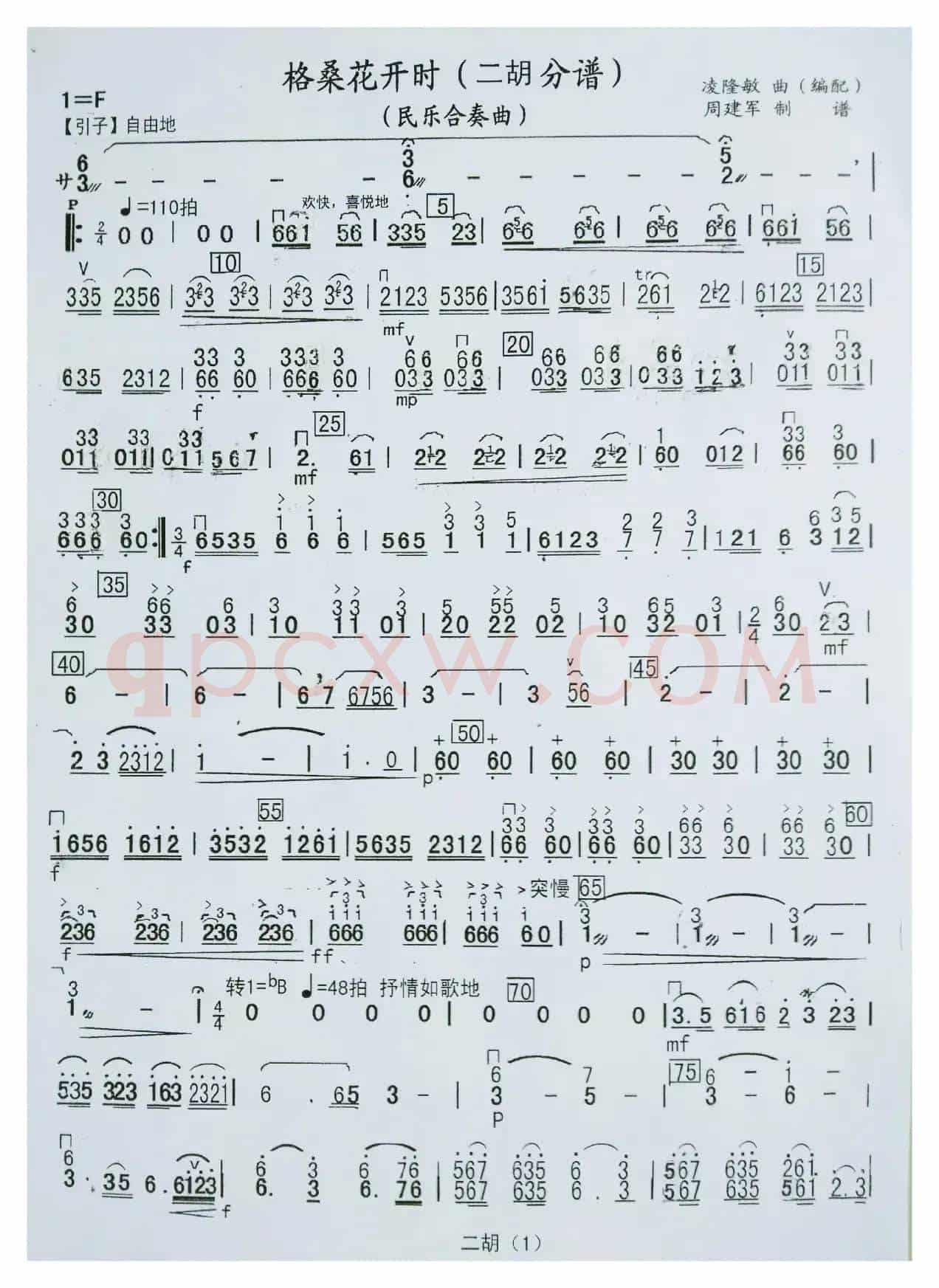 格桑花开时（民乐合奏曲分谱）