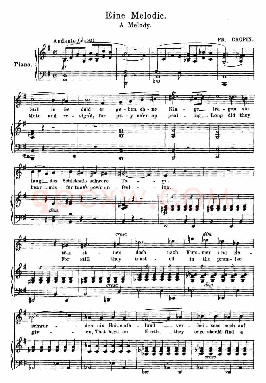 Chopin-17 Polish Songs Op.74,No.9(Eine Melodie. A Melody.)(钢琴伴奏谱)