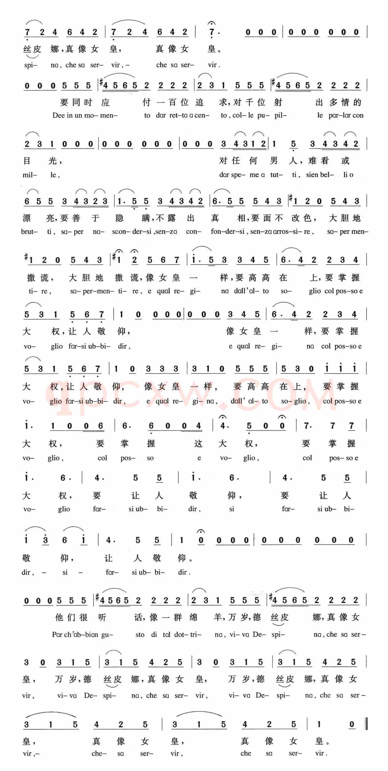 年轻姑娘应该懂得（歌剧《女人心》选曲、中外文对照）
