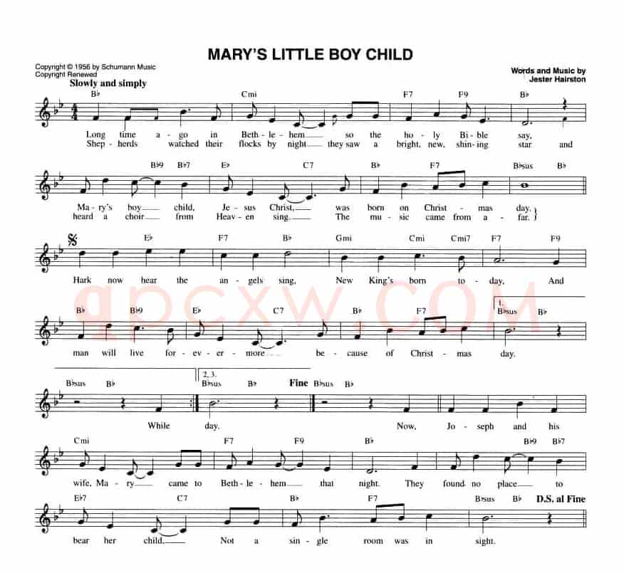 MARY'S LITTLE BOY CHILD（五线谱）