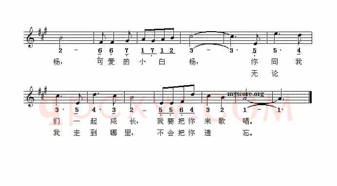 可爱的小白杨（线简谱混排版）