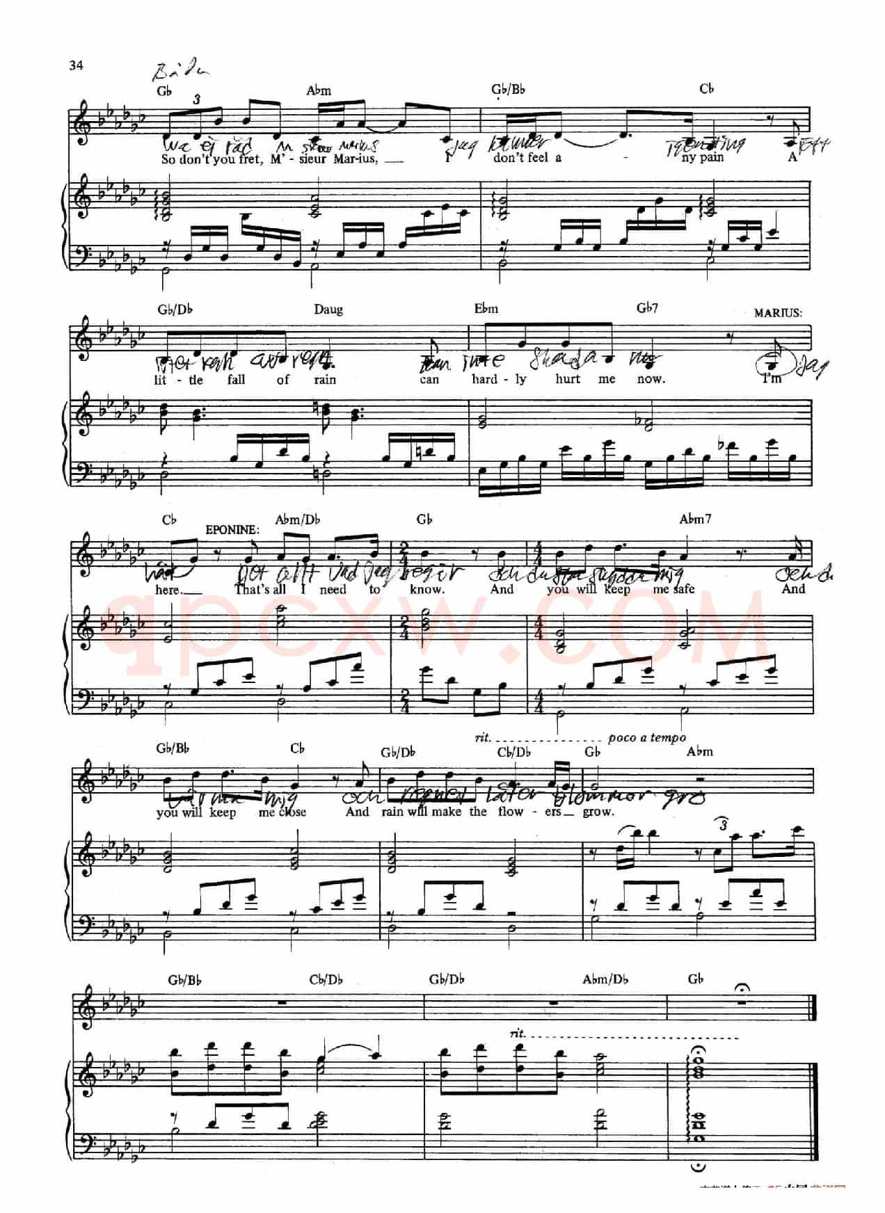 A Little Fall of Rain(音乐剧《悲惨世界》(Les Miserables)选曲、正谱 )