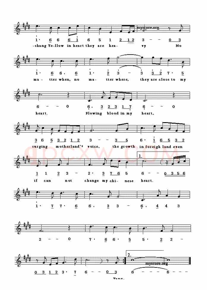 My Chinese heart（我的中国心）（英译中文歌曲、线简谱混排版）