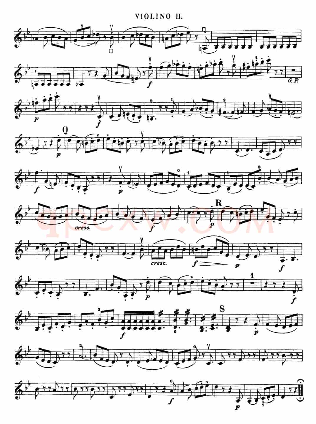 Mozart《Quartet No.22 in Bb Major，K.589》（Violin 2分谱）