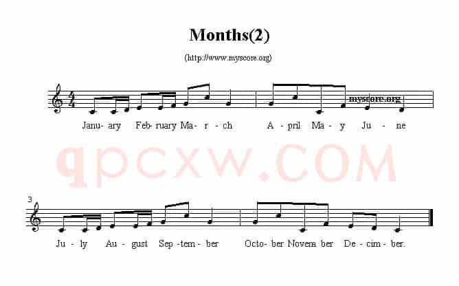 Months（英文儿歌、五线谱）