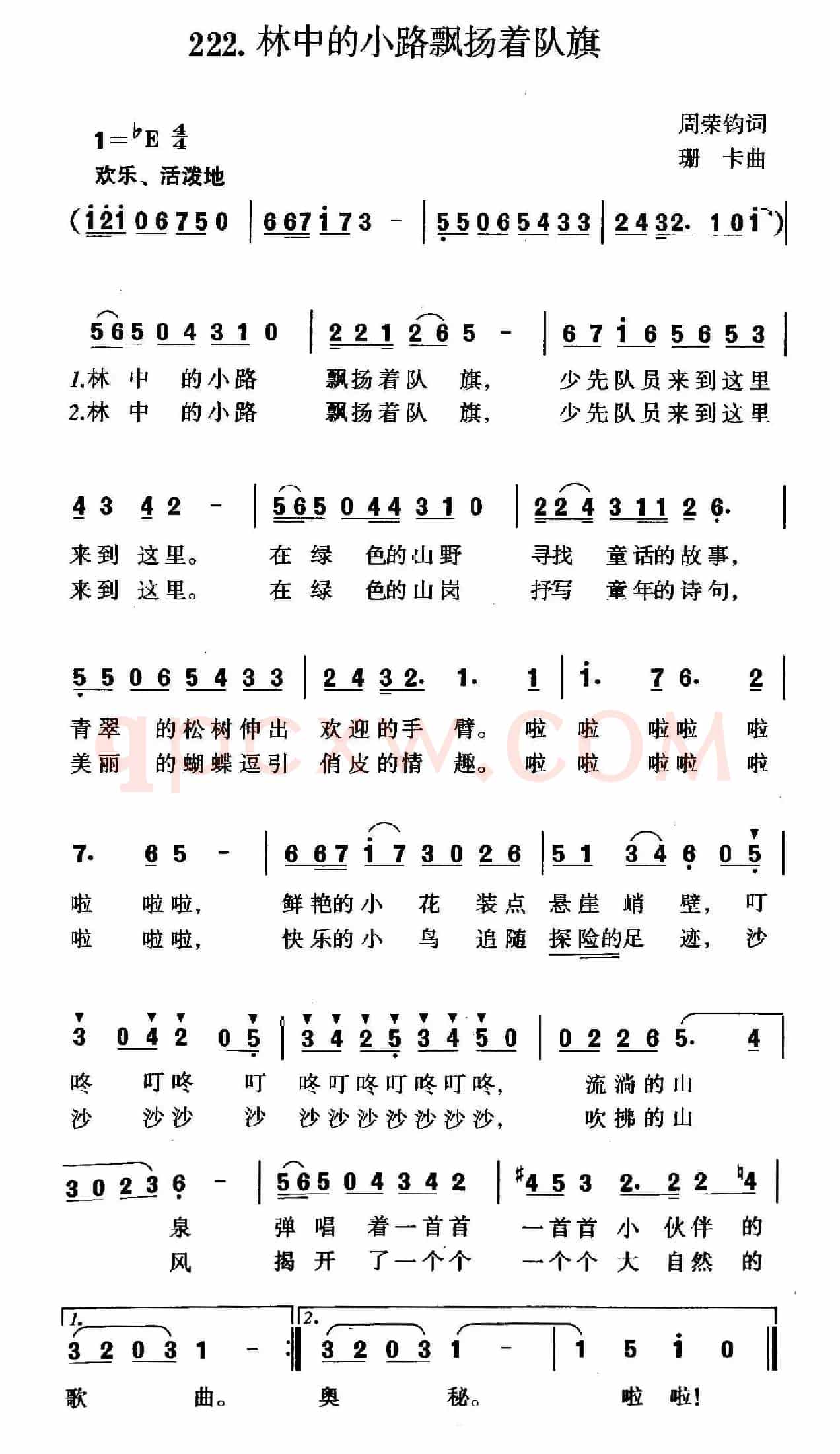 林中的小路飘扬着队旗