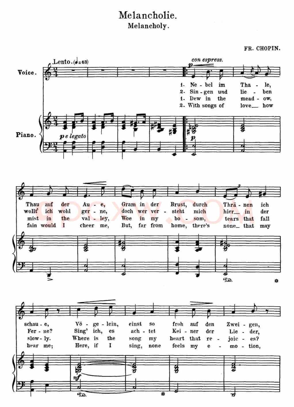 Chopin-17 Polish Songs Op.74,No.13(Melancholie. Melancholy.)(钢琴伴奏谱)