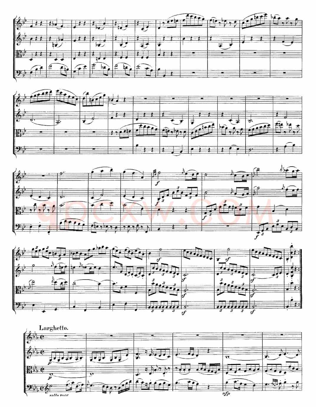 Mozart《Quartet No.22 in Bb Major，K.589》（总谱）