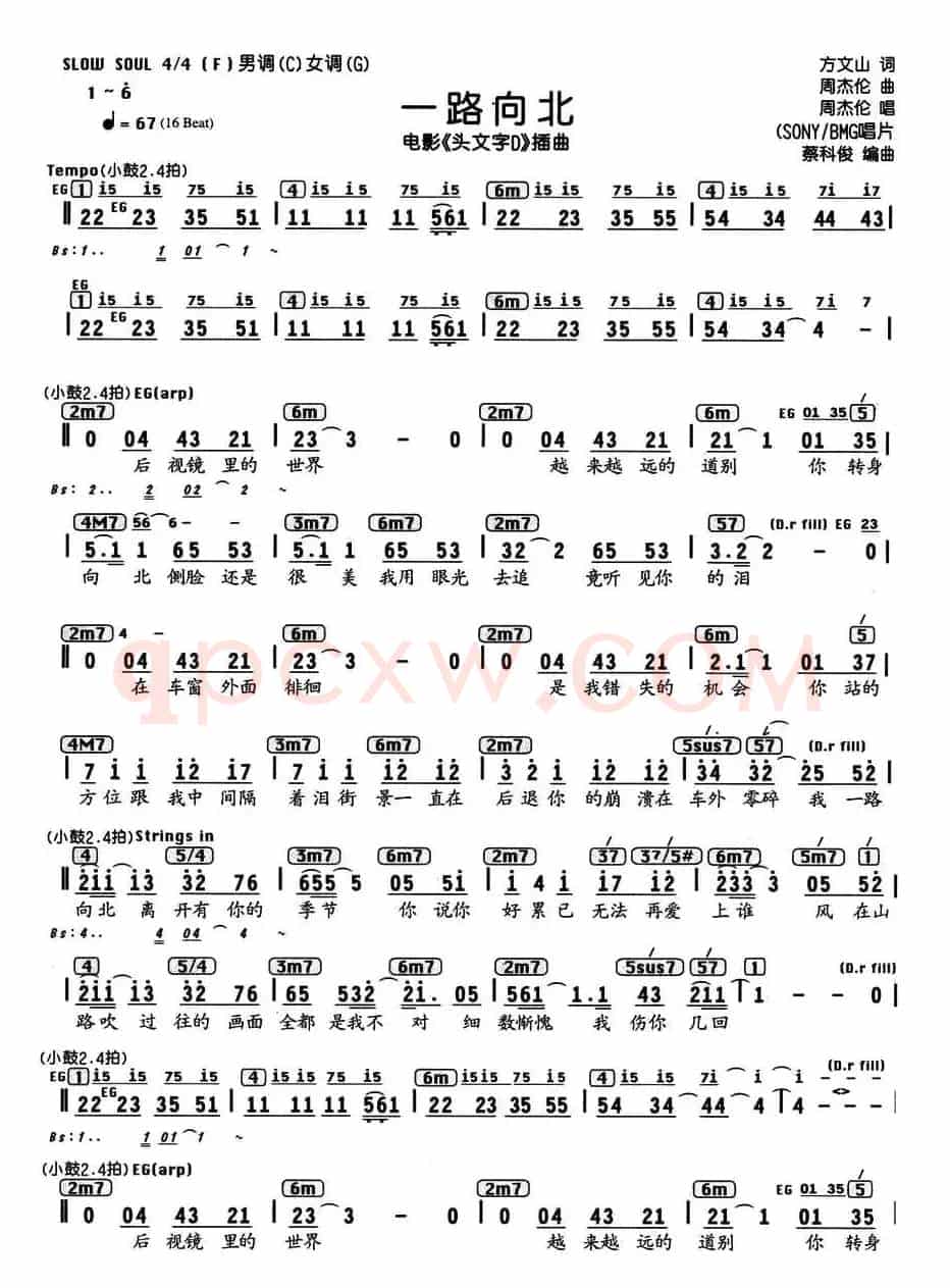 一路向北（电影《头文字D》插曲、编配乐谱）