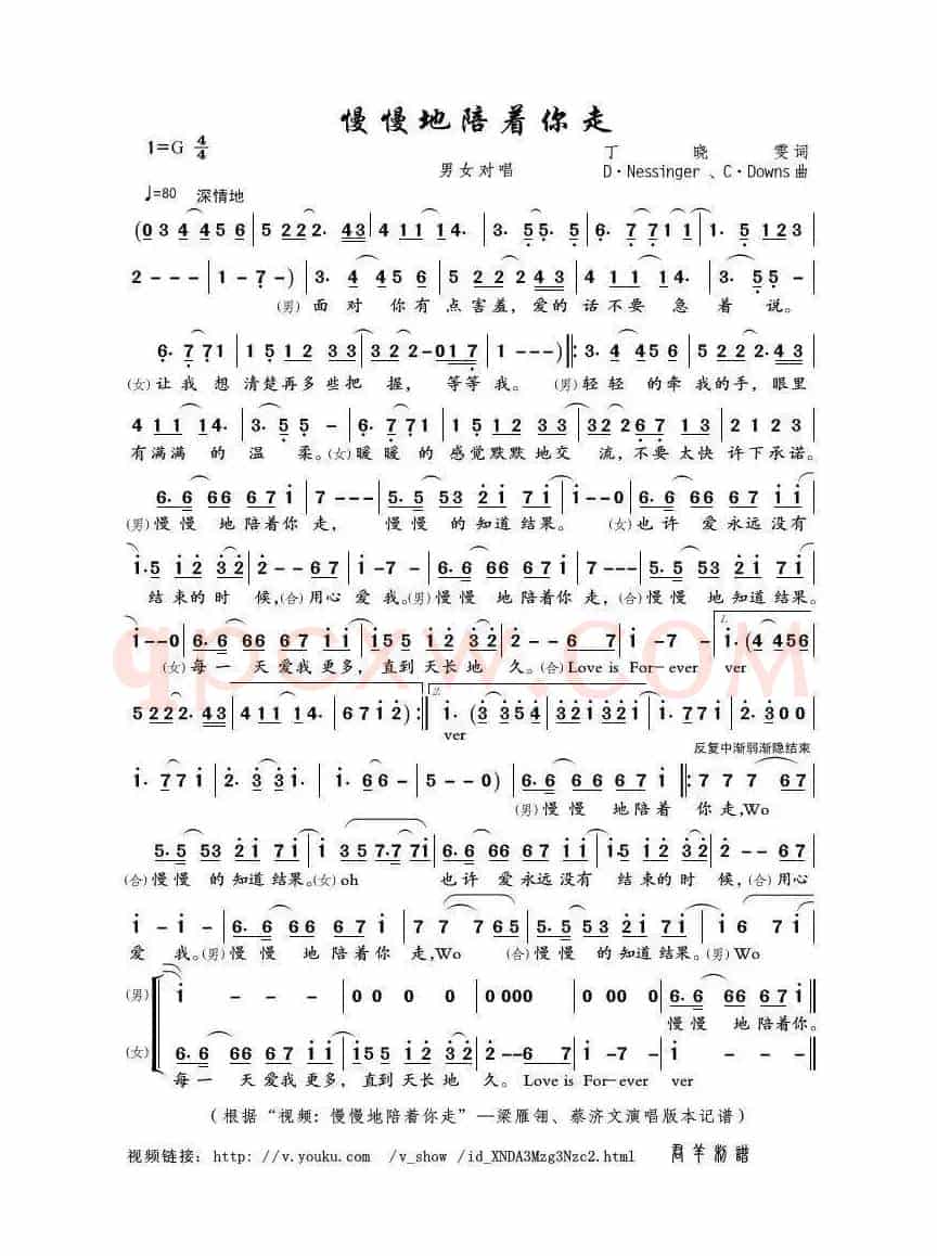 慢慢地陪着你走(丁晓雯词 D·Essinger、C·Downs曲)