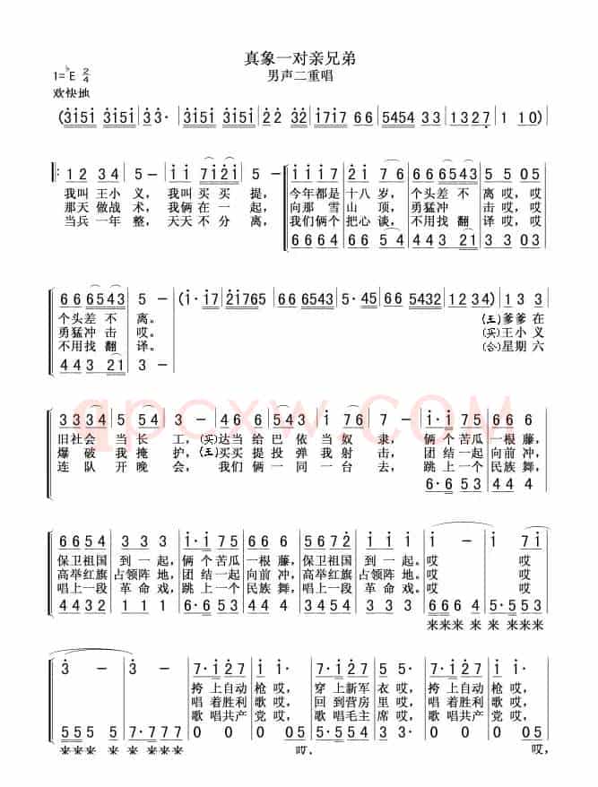 真象一对亲兄弟（男声二重唱）