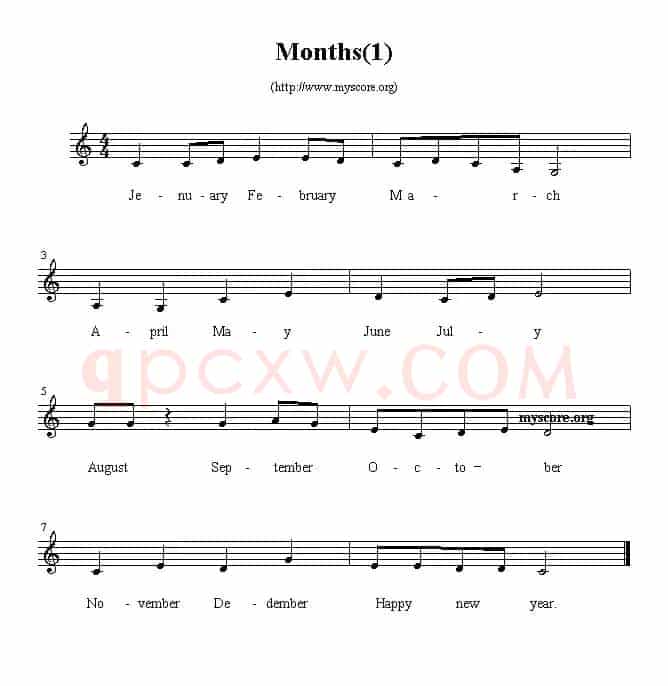Months（英文儿歌、五线谱）