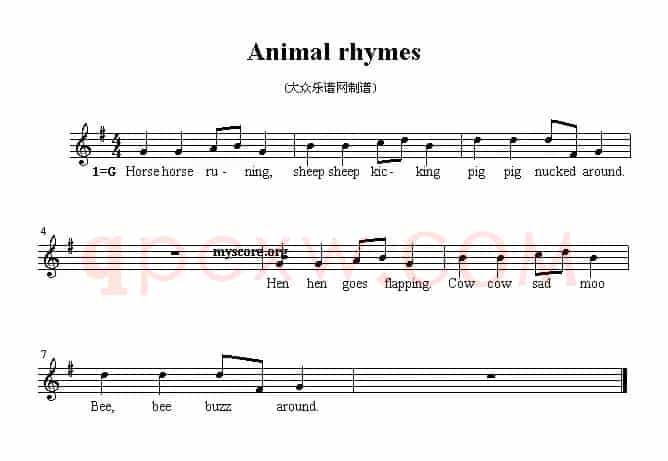 Animal rhymes（英文儿歌、五线谱）