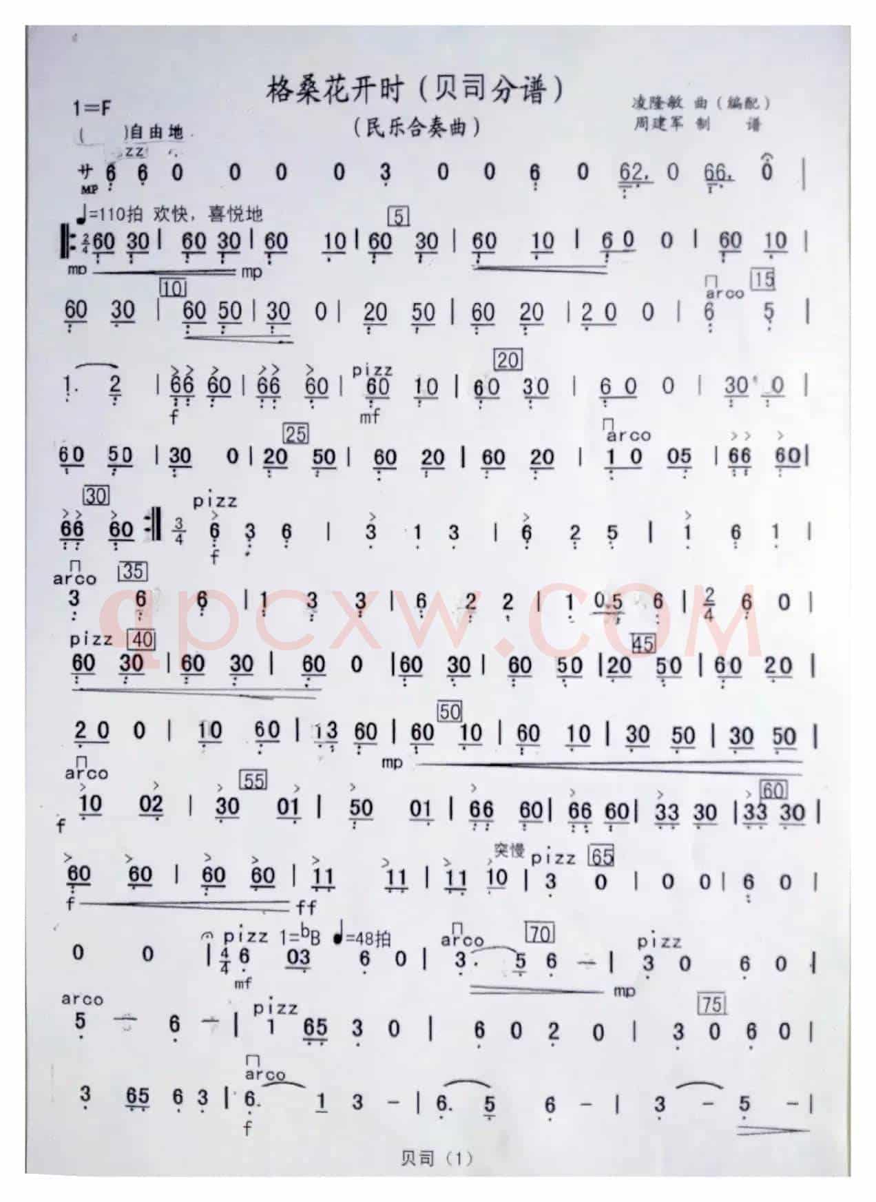 格桑花开时（民乐合奏曲分谱）