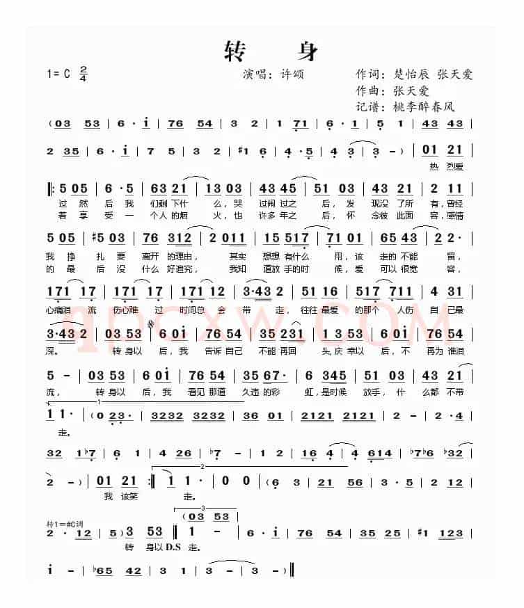 转身（楚怡辰 张天爱词 张天爱曲）