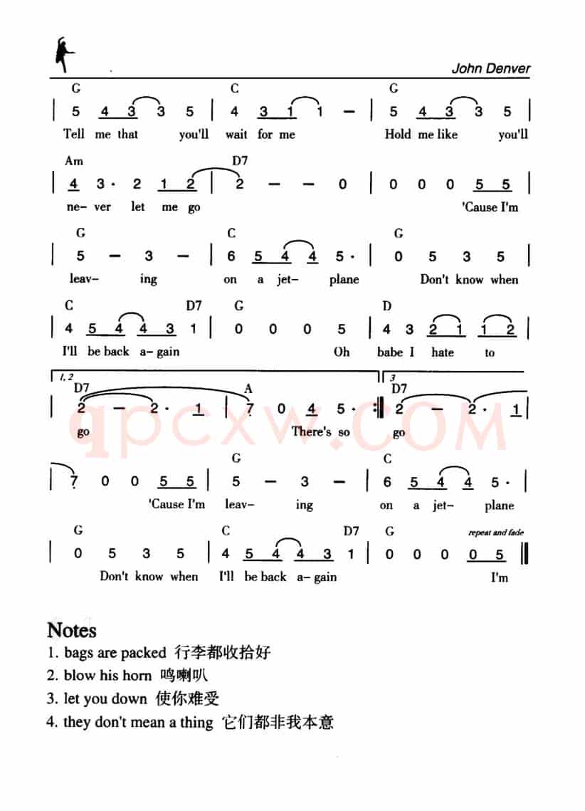 Leaving on a Jet-Plane（乘喷气机离去）