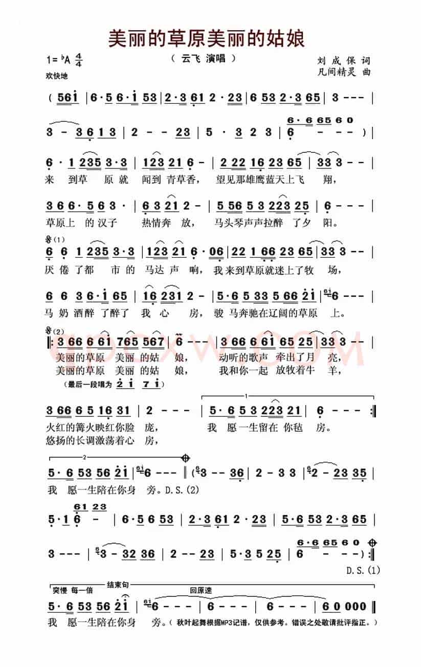 美丽的草原美丽的姑娘（云飞演唱版）