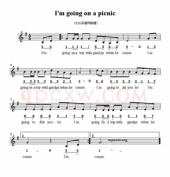 I'm going on a picnic （英文儿歌、线简谱混排版）