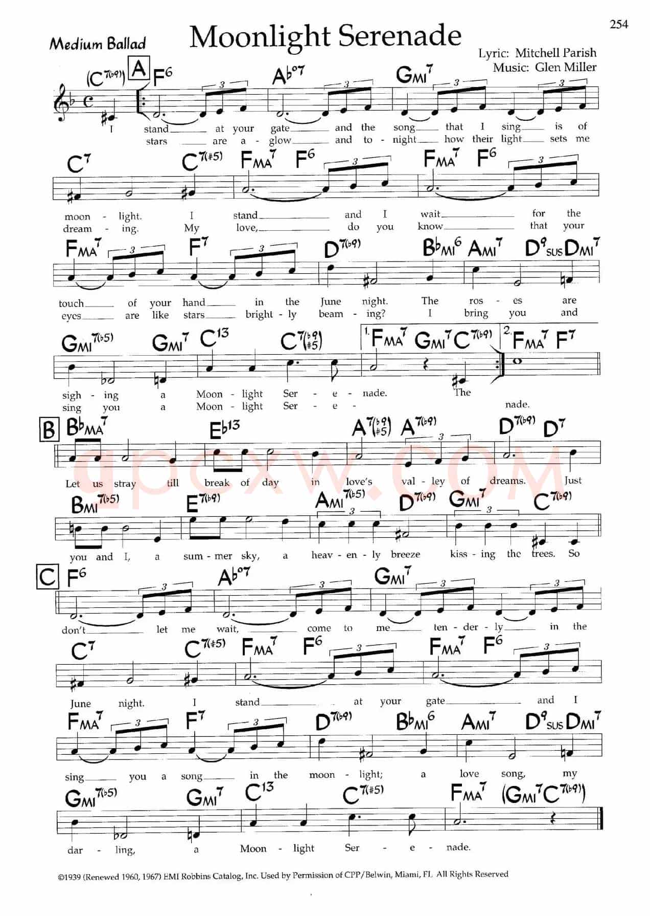 Moonlight Serenade（带和弦五线谱）