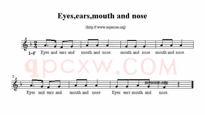 Eyes,ears,mouth and nose（英文儿歌、五线谱）