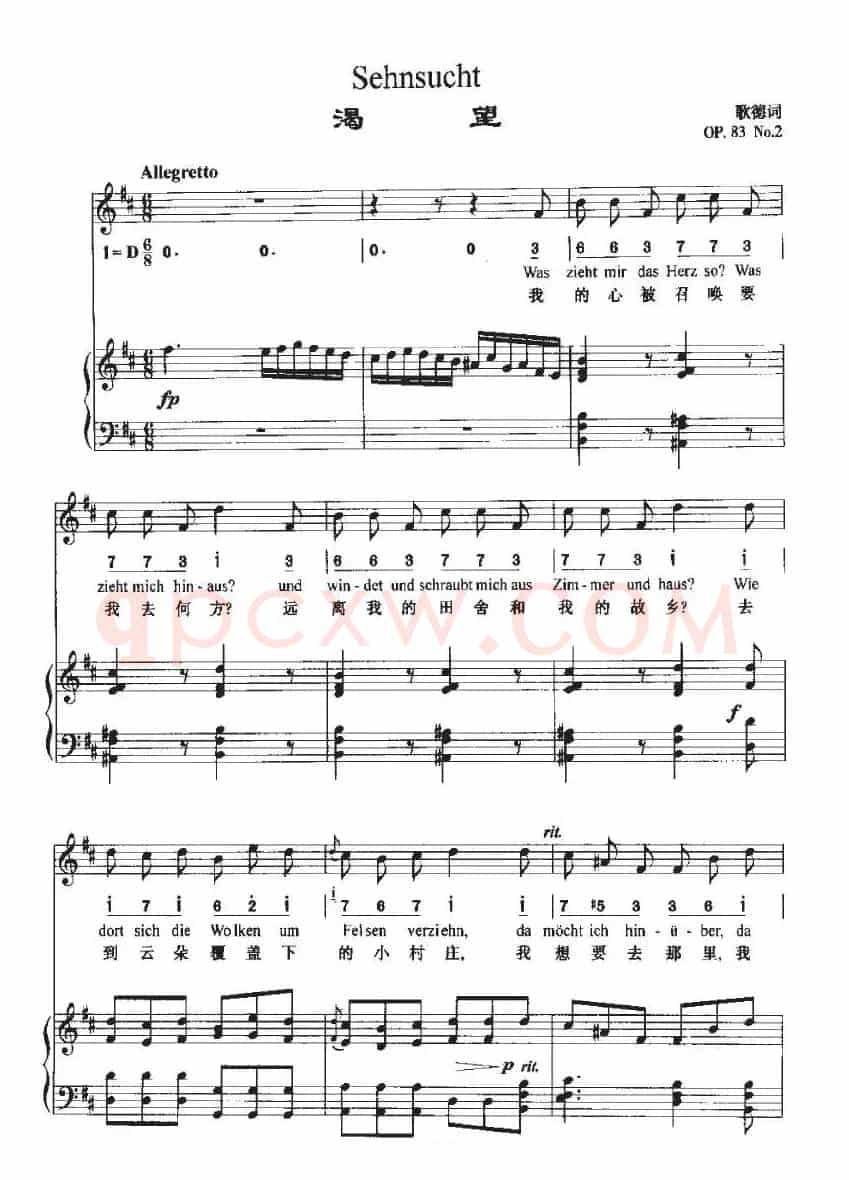 Sehnsucht（渴望 ）（中外文对照、正谱+简谱）