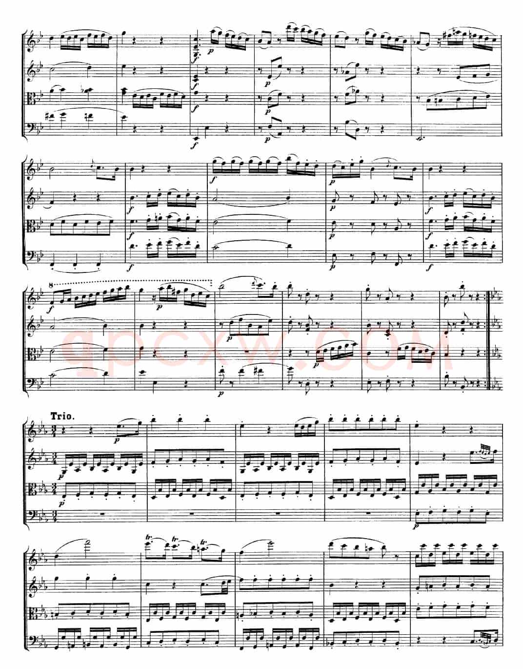 Mozart《Quartet No.22 in Bb Major，K.589》（总谱）
