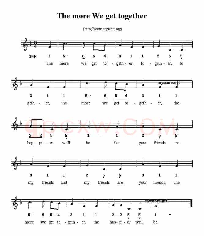The more We get together(线简谱混排版、英文儿歌)