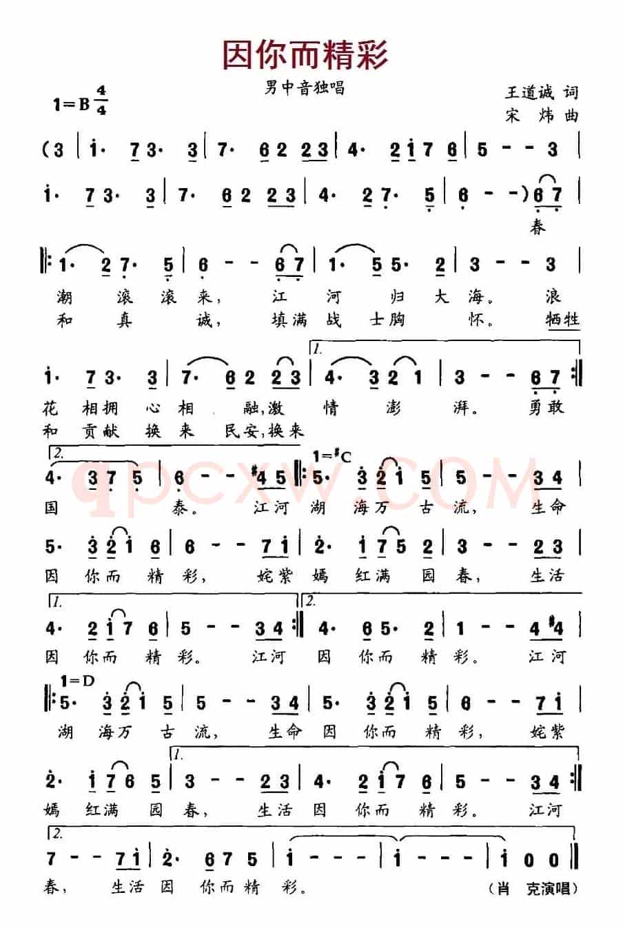 因你而精彩（王道斌词 宋炜曲）