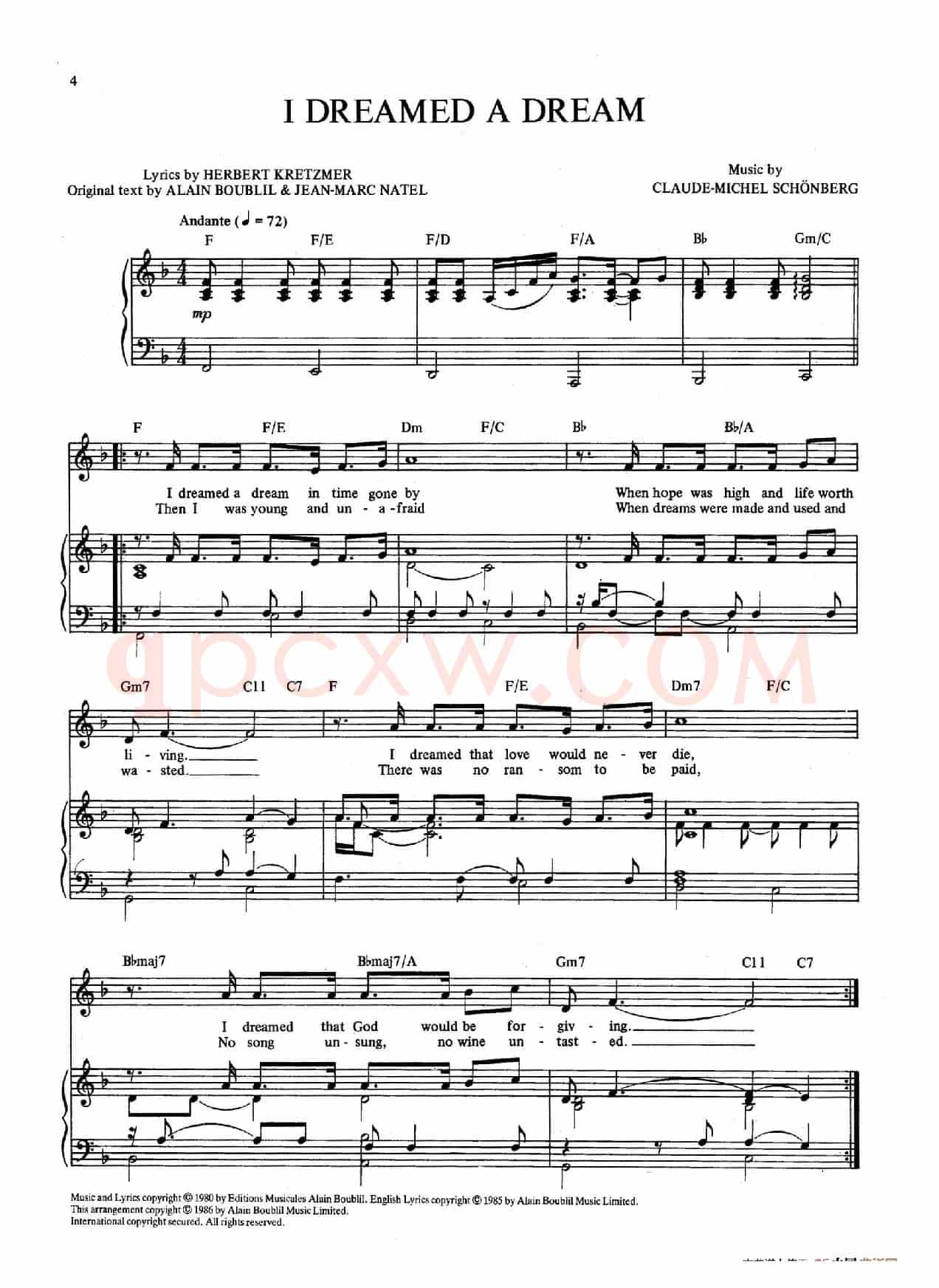 I Dreamed a Dream (音乐剧《悲惨世界》(Les Miserables)选曲、正谱 )