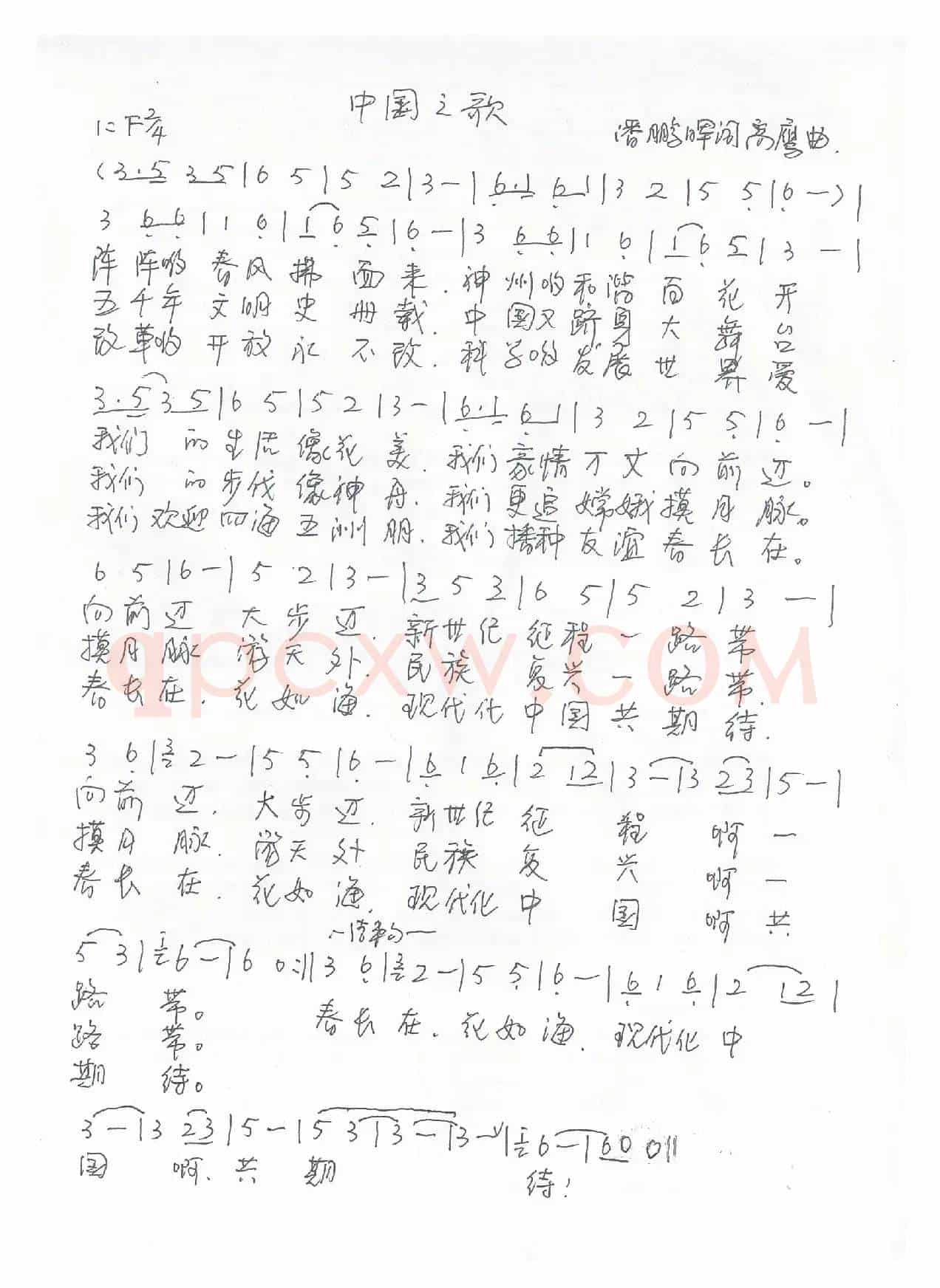 中国进行曲(潘鹏晖词 高鹰曲)