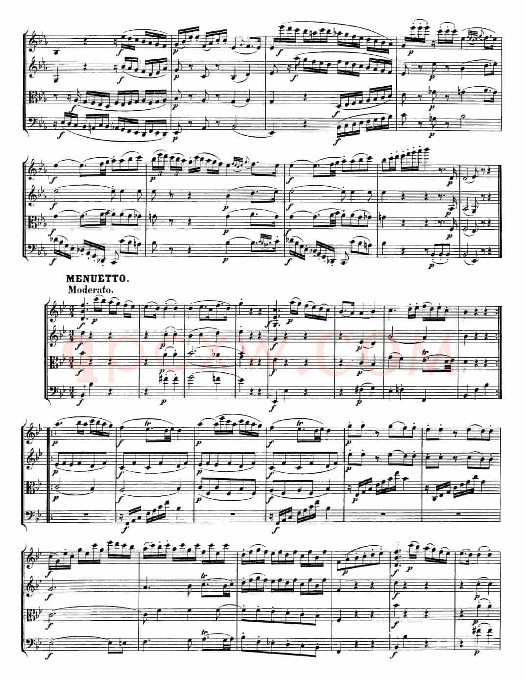 Mozart《Quartet No.22 in Bb Major，K.589》（总谱）