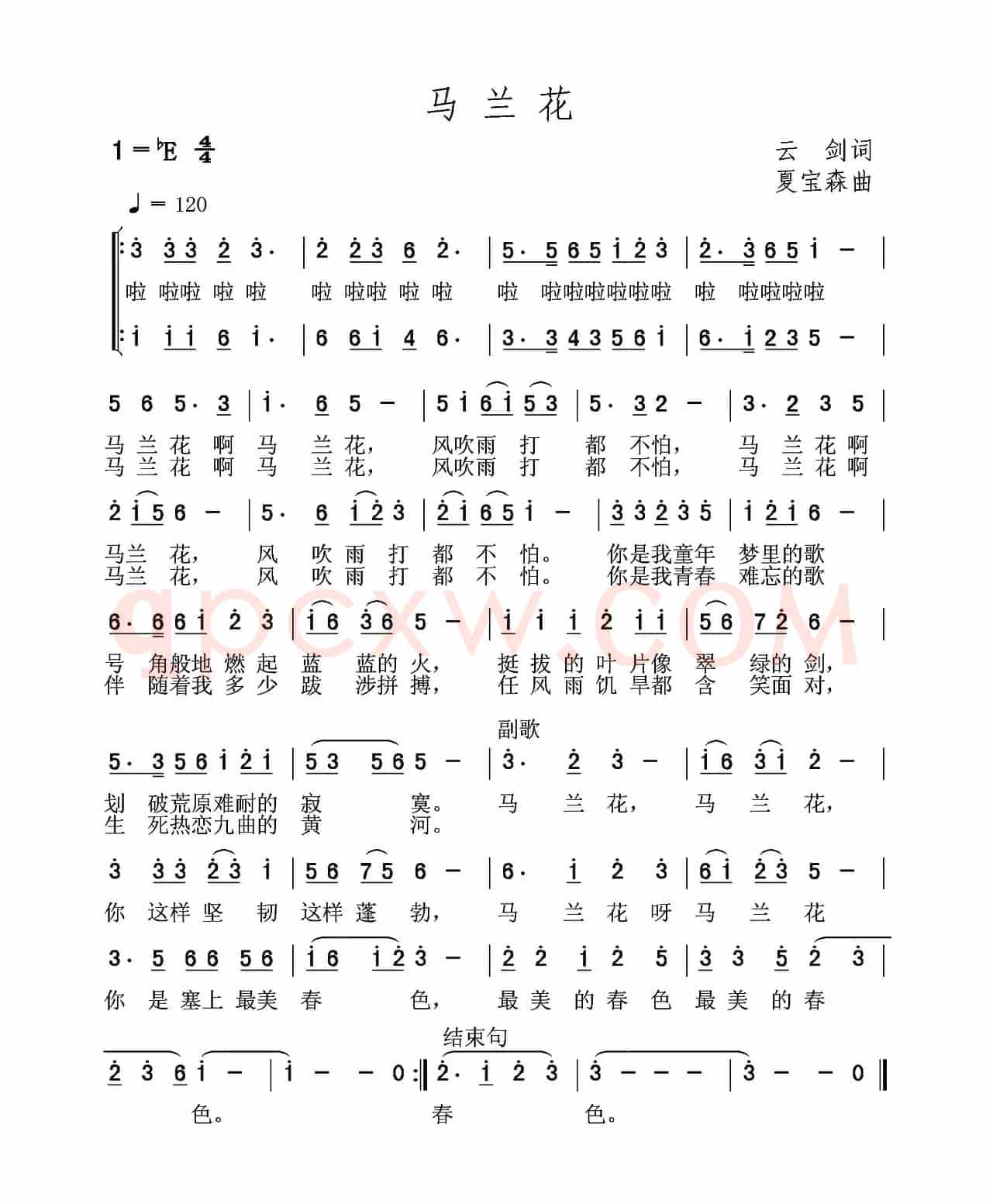 马兰花（云剑词 夏宝森曲）