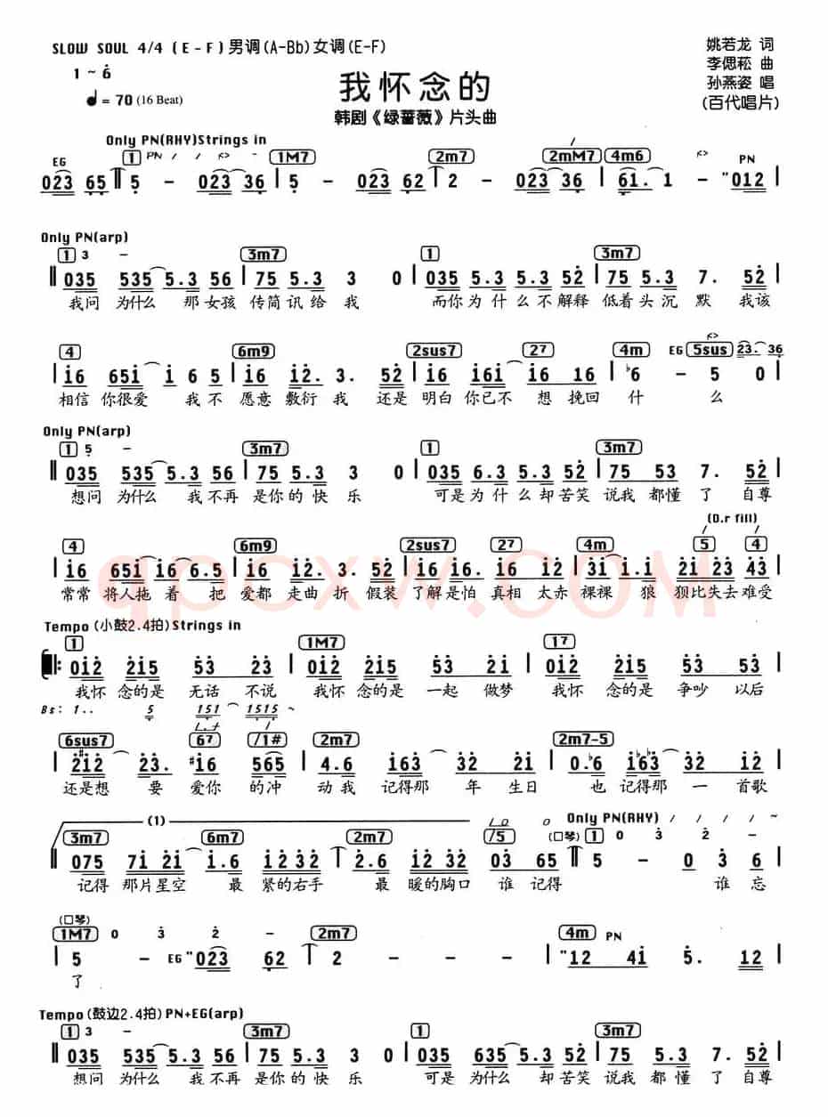 我怀念的（韩剧《绿蔷薇》片头曲、编配乐谱）