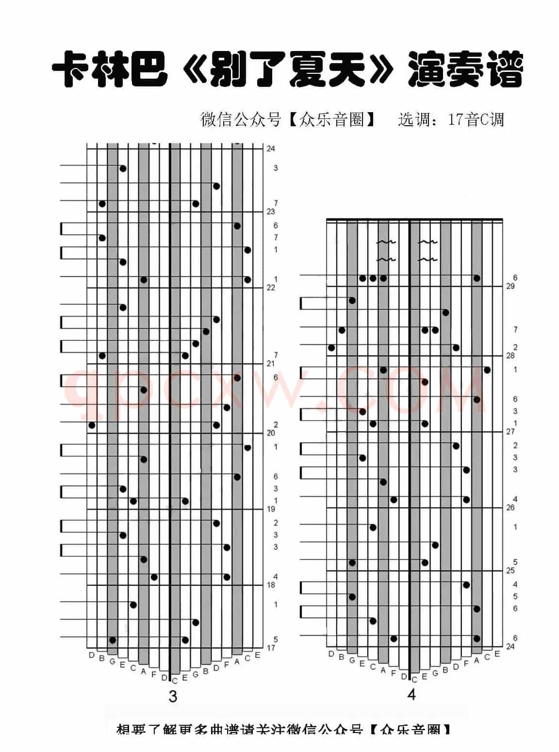别了夏天（拇指琴卡林巴琴专用谱）