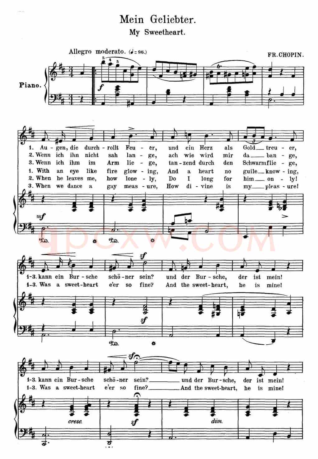 Chopin-17 Polish Songs Op.74,No.8(Mein Geliebter. My Sweetheart.)(钢琴伴奏谱)