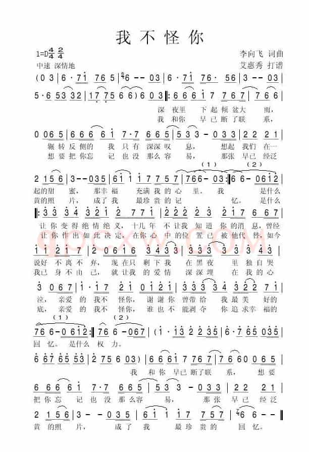 我不怪你 （李向飞词曲）