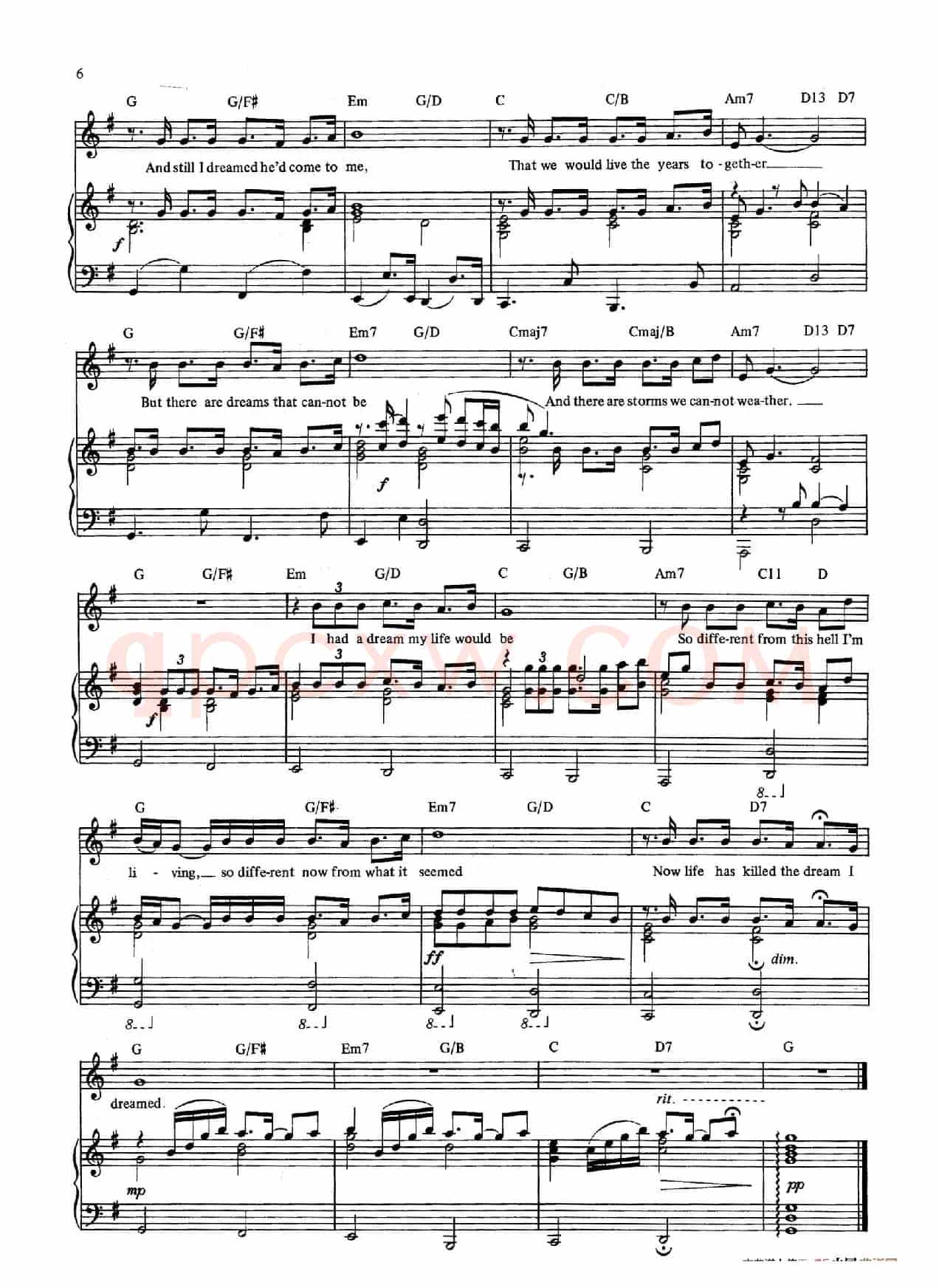 I Dreamed a Dream (音乐剧《悲惨世界》(Les Miserables)选曲、正谱 )