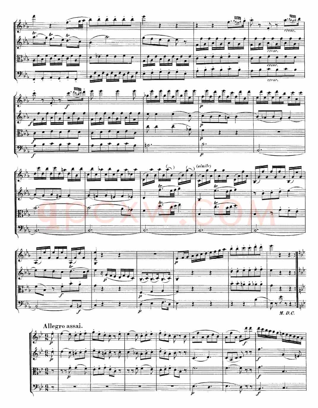 Mozart《Quartet No.22 in Bb Major，K.589》（总谱）