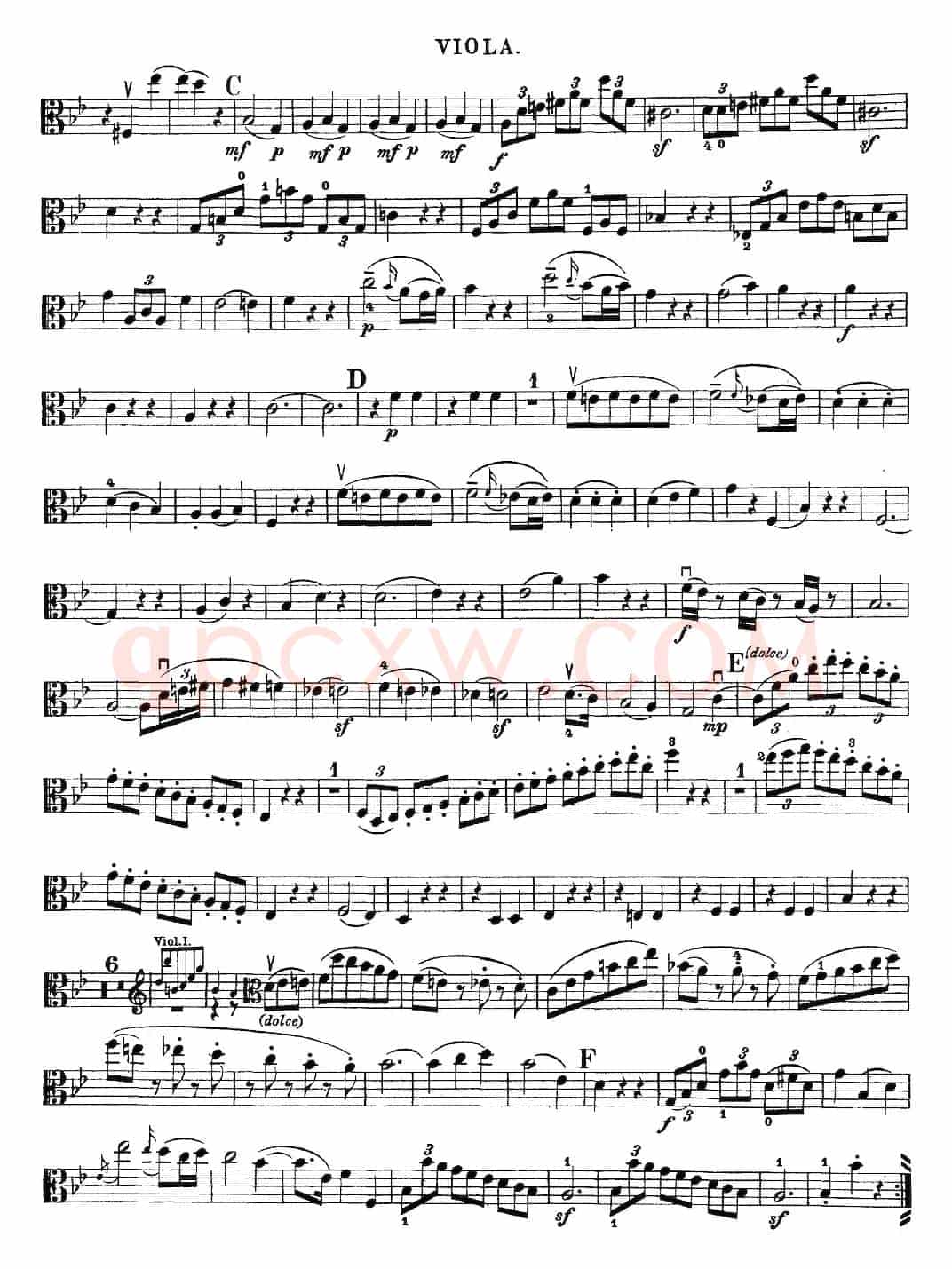 Mozart《Quartet No.22 in Bb Major，K.589》（Viola分谱）